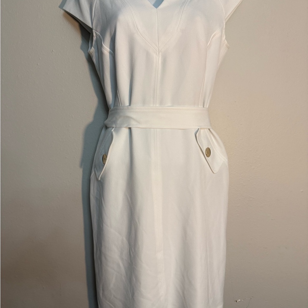 Kasper White Midi Dress with Button Accents